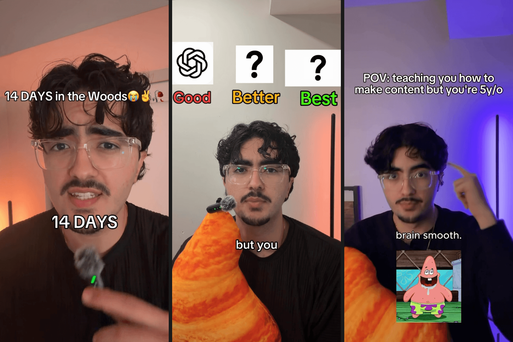 Three frames from Radin’s Stan UGC videos, side by side
